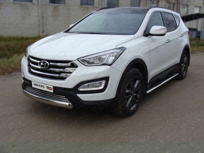 Защита передняя овальная короткая 75-42 мм ТСС для Hyundai Santa Fe 2012-2015