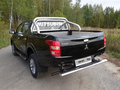 Защита заднего бампера овальная 120х60 мм с накладкой ТСС для Mitsubishi L200 2015-2019