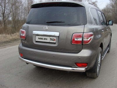 Защита заднего бампера овальная 75х42 мм ТСС для Nissan Patrol 2014-2021