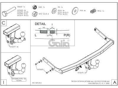 Фаркоп оцинкованный Galia шар A для Volkswagen Golf 4/Skoda Octavia 1996-2010