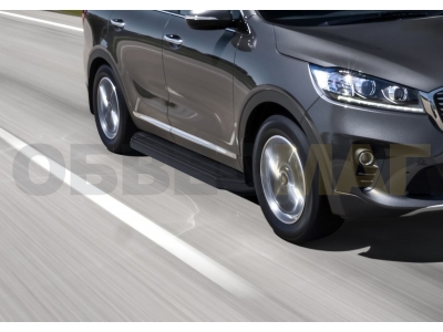 Пороги алюминиевые Rival Black для Kia Sorento Prime 2018-2021