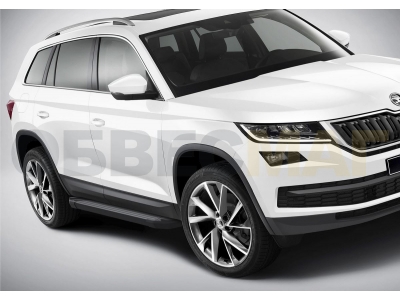 Пороги алюминиевые Rival Black New для Skoda Kodiaq 2017-2021