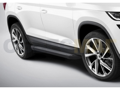 Пороги алюминиевые Rival Black New для Skoda Kodiaq 2017-2021