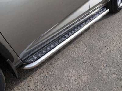 Пороги с площадкой алюминиевый лист 60 мм ТСС для Lexus NX 2017-2021