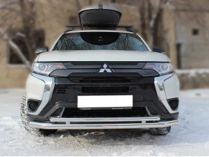 Защита переднего бампера двойная с подгибами d-60+43 для Mitsubishi Outlander 2018-2021 MOU18_1.1