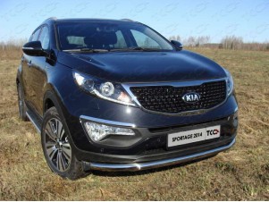 Защита передняя овальная с ДХО 75-42 мм для Kia Sportage № KIASPORT14-19