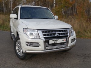 Защита передняя овальная 75х42 мм для Mitsubishi Pajero 4 № MITPAJ414-03