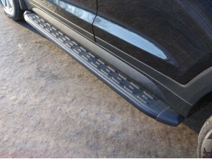 Пороги алюминиевые ТСС с накладкой чёрные для Hyundai Tucson № HYUNTUC15-10BL