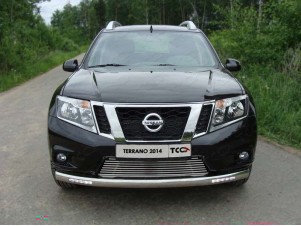 Защита передняя овальная с ДХО 75х42 мм для Nissan Terrano № NISTER14-19